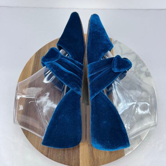 EUC SEYCHELLES Anthropologie Clara Teal Velvet Bow Pointed Ballet Flats 7.5 - Picture 7 of 10